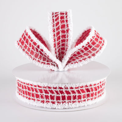 1.5" Mesh Net Royal Canvas Drift Edge Ribbon: Red & White (10 Yards)