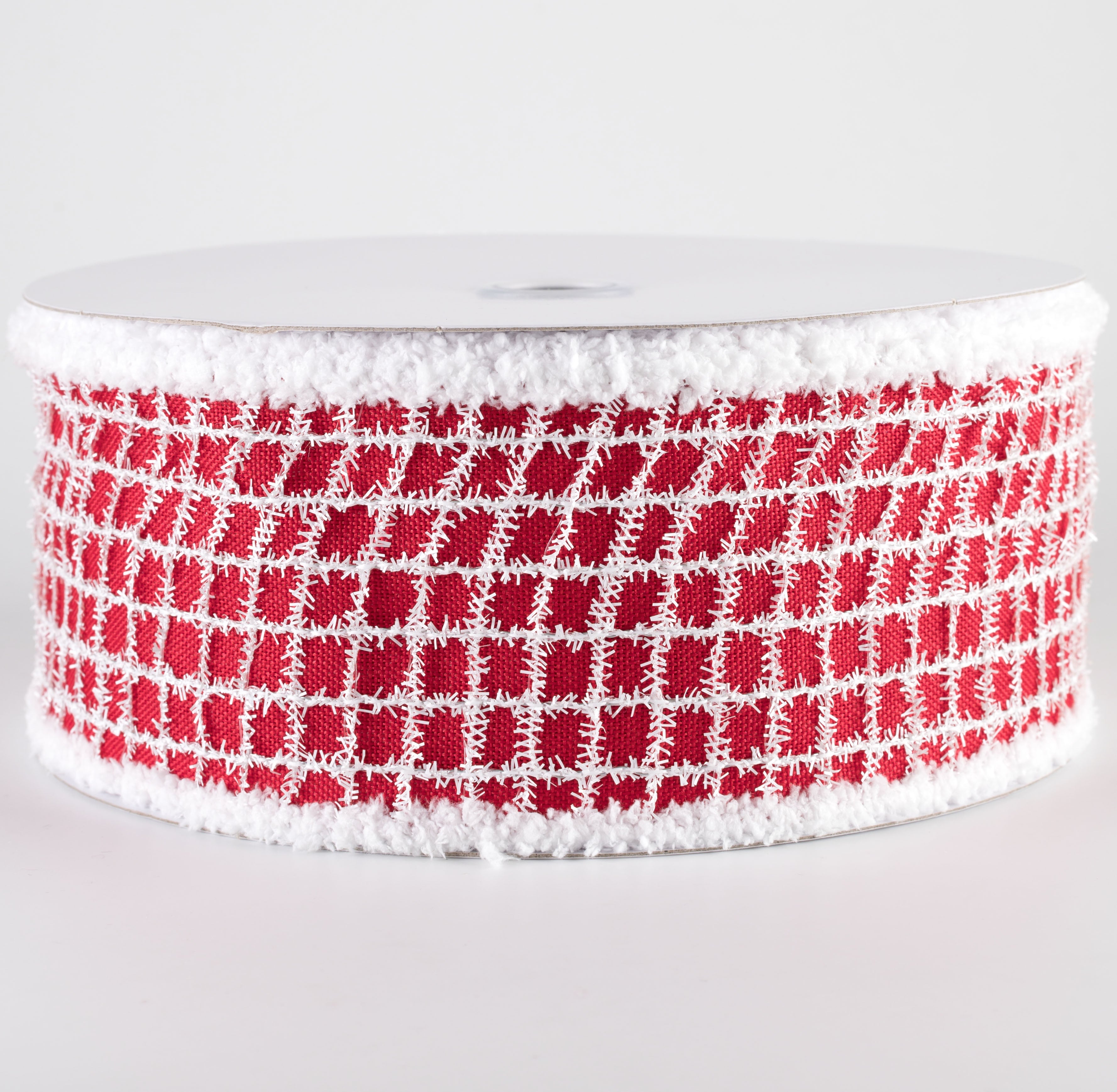 2.5" Mesh Net Royal Canvas Drift Edge Ribbon: Red & White (10 Yards)