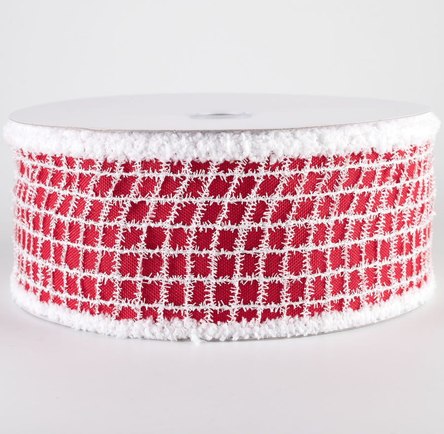 2.5" Mesh Net Royal Canvas Drift Edge Ribbon: Red & White (10 Yards)