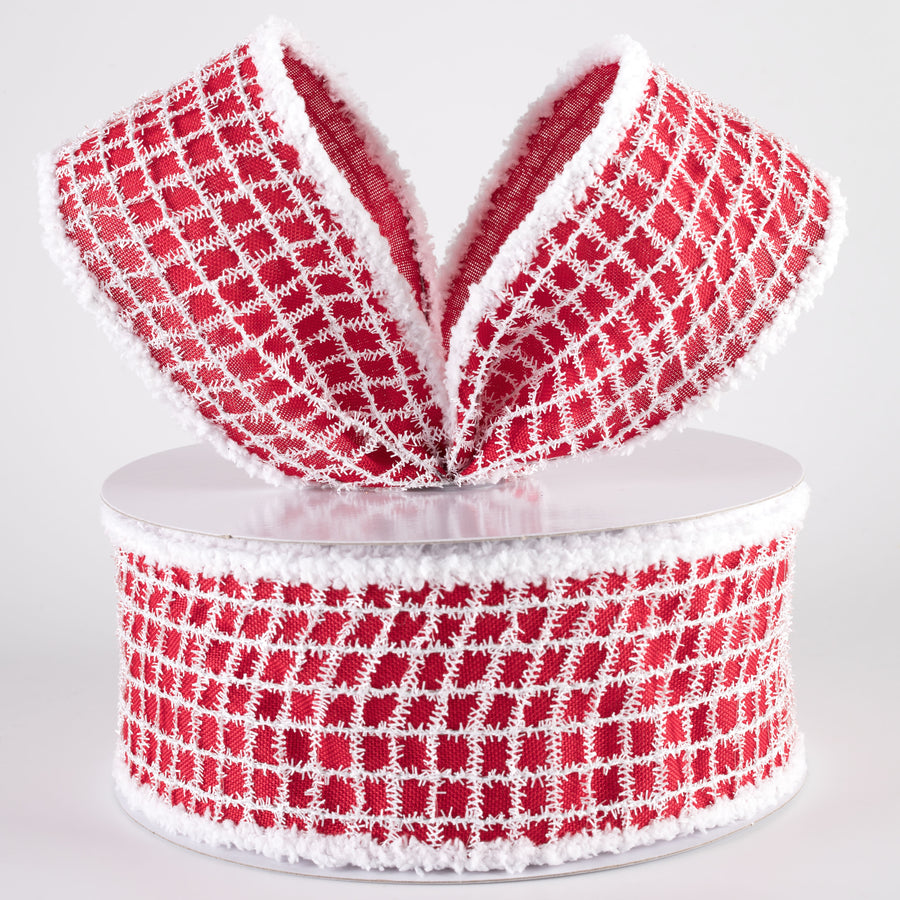 2.5" Mesh Net Royal Canvas Drift Edge Ribbon: Red & White (10 Yards)