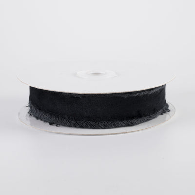 1" Frayed Edge Unwired Velvet Ribbon: Black (10 Yards)