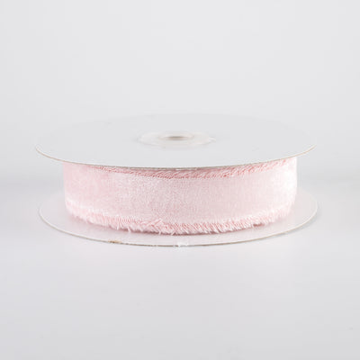1" Frayed Edge Unwired Velvet Ribbon: Light Pink (10 Yards)