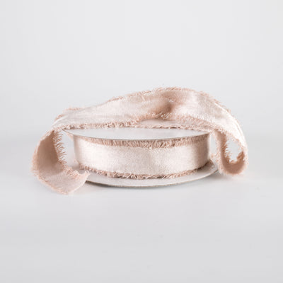 1" Frayed Edge Unwired Velvet Ribbon: Natural (10 Yards)