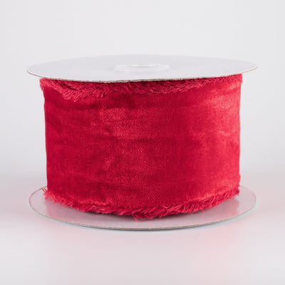 2.5" Frayed Edge Unwired Velvet Ribbon: Red (10 Yards)