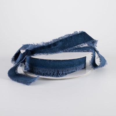 1" Frayed Edge Unwired Velvet Ribbon: Navy Blue (10 Yards)