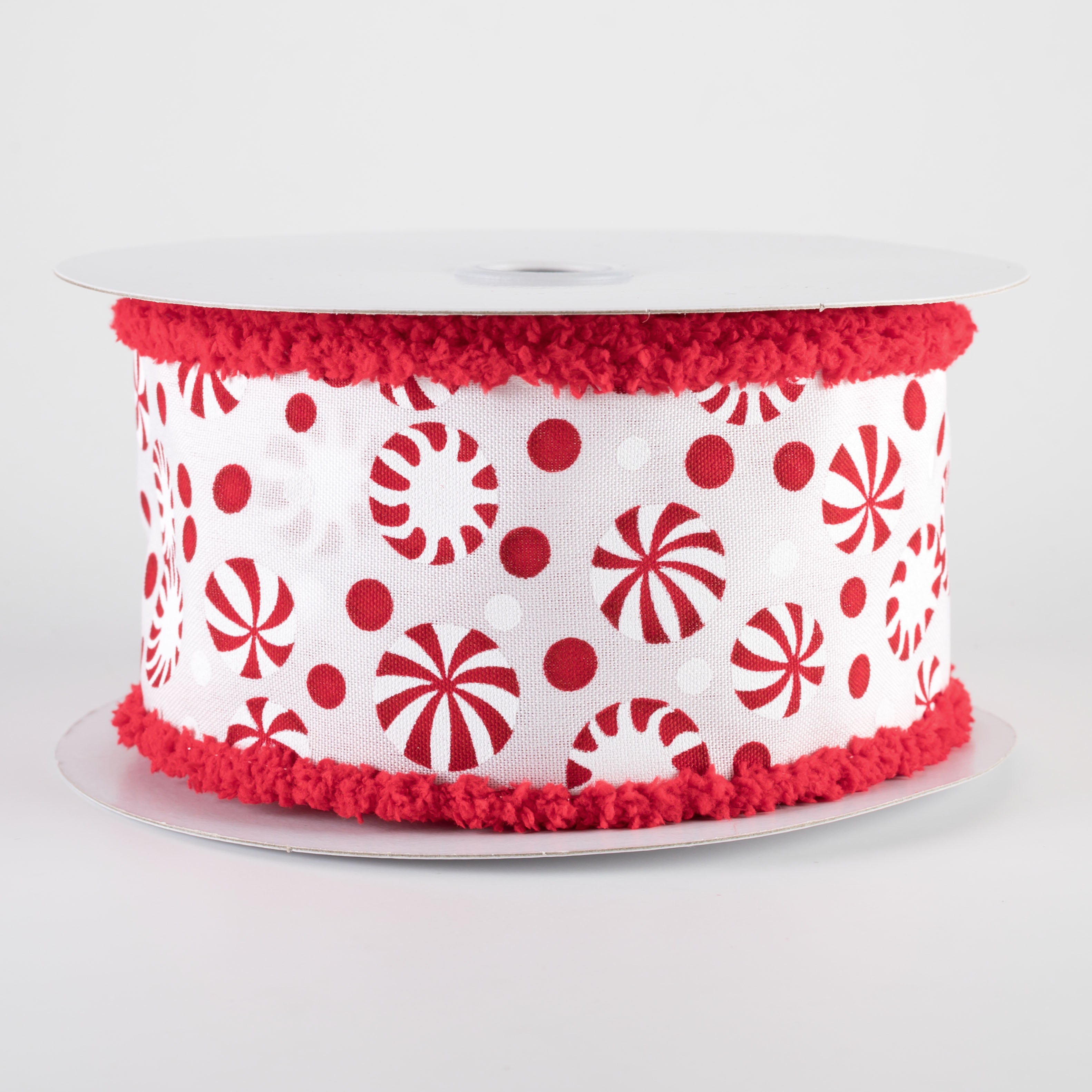 2.5" Drift Edge Christmas Candy Ribbon: Red & White (10 Yards)