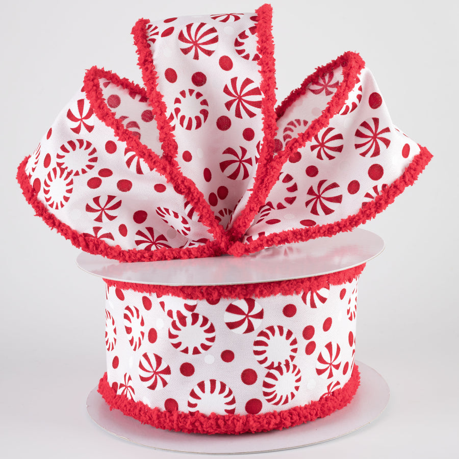 2.5" Drift Edge Christmas Candy Ribbon: Red & White (10 Yards)