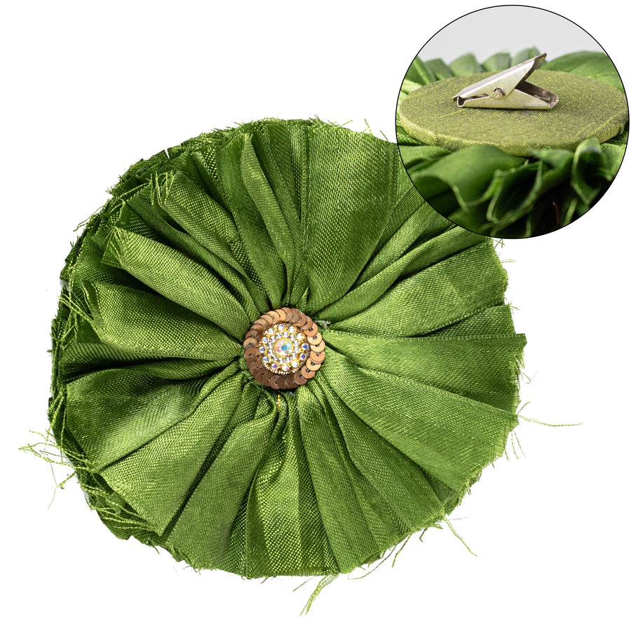 5" Ribbon Flower Clip: Green