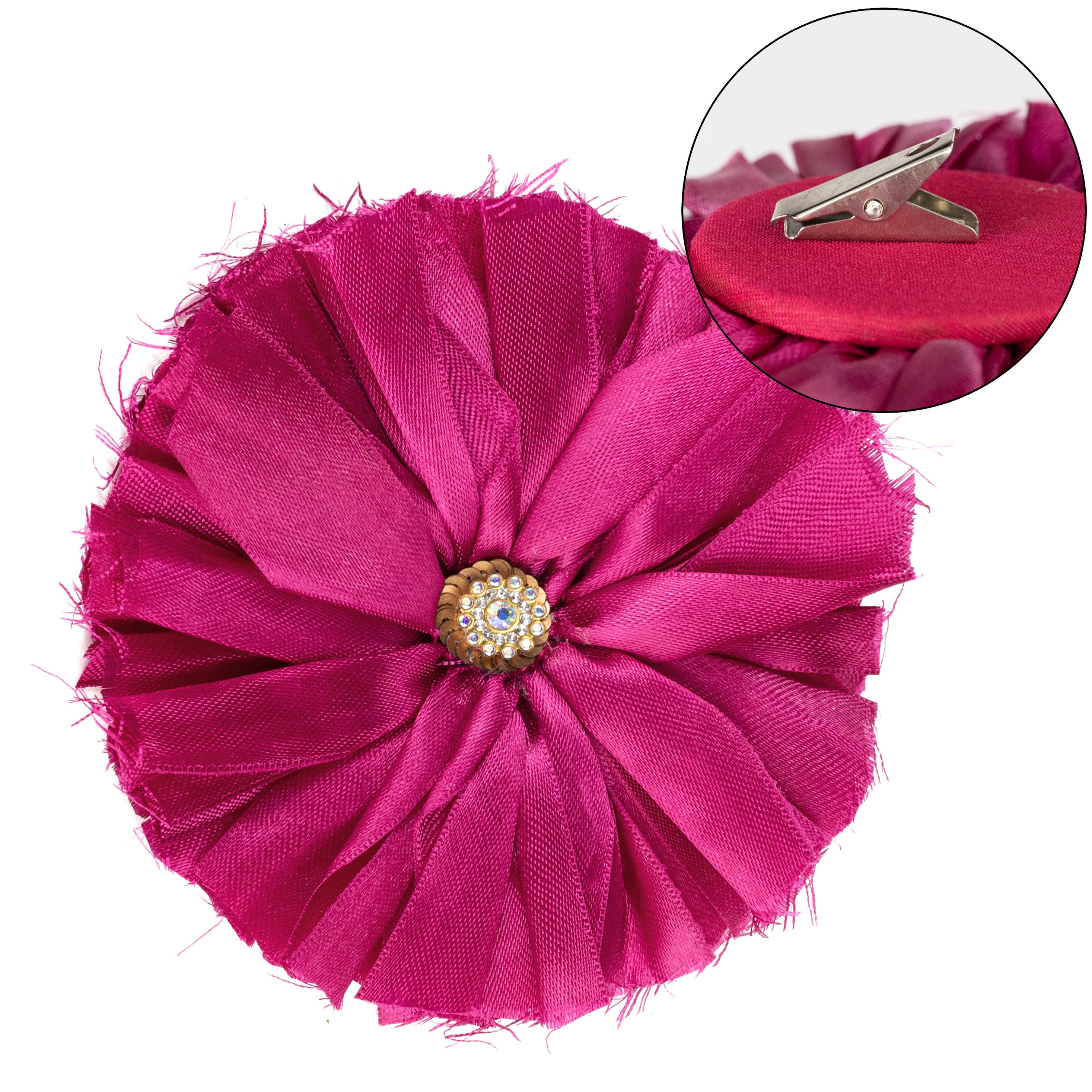 5" Ribbon Flower Clip: Fuchsia Hot Pink