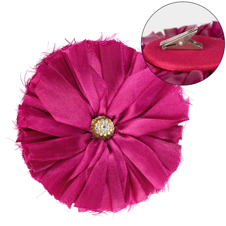 5" Ribbon Flower Clip: Fuchsia Hot Pink