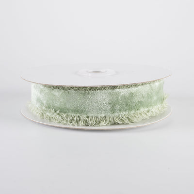 1" Frayed Edge Unwired Velvet Ribbon: Clover Green (10 Yards)