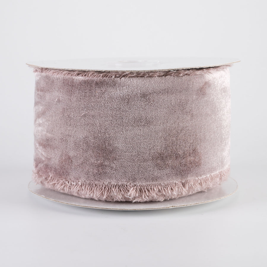 2.5" Frayed Edge Unwired Velvet Ribbon: Taupe (10 Yards)