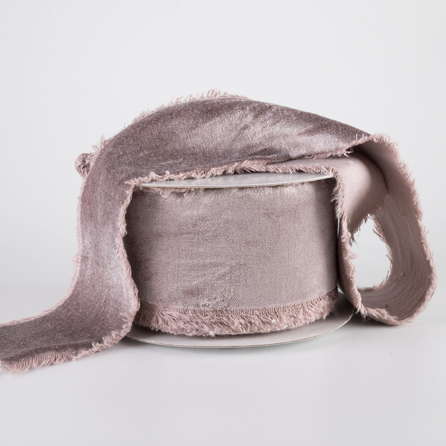2.5" Frayed Edge Unwired Velvet Ribbon: Taupe (10 Yards)