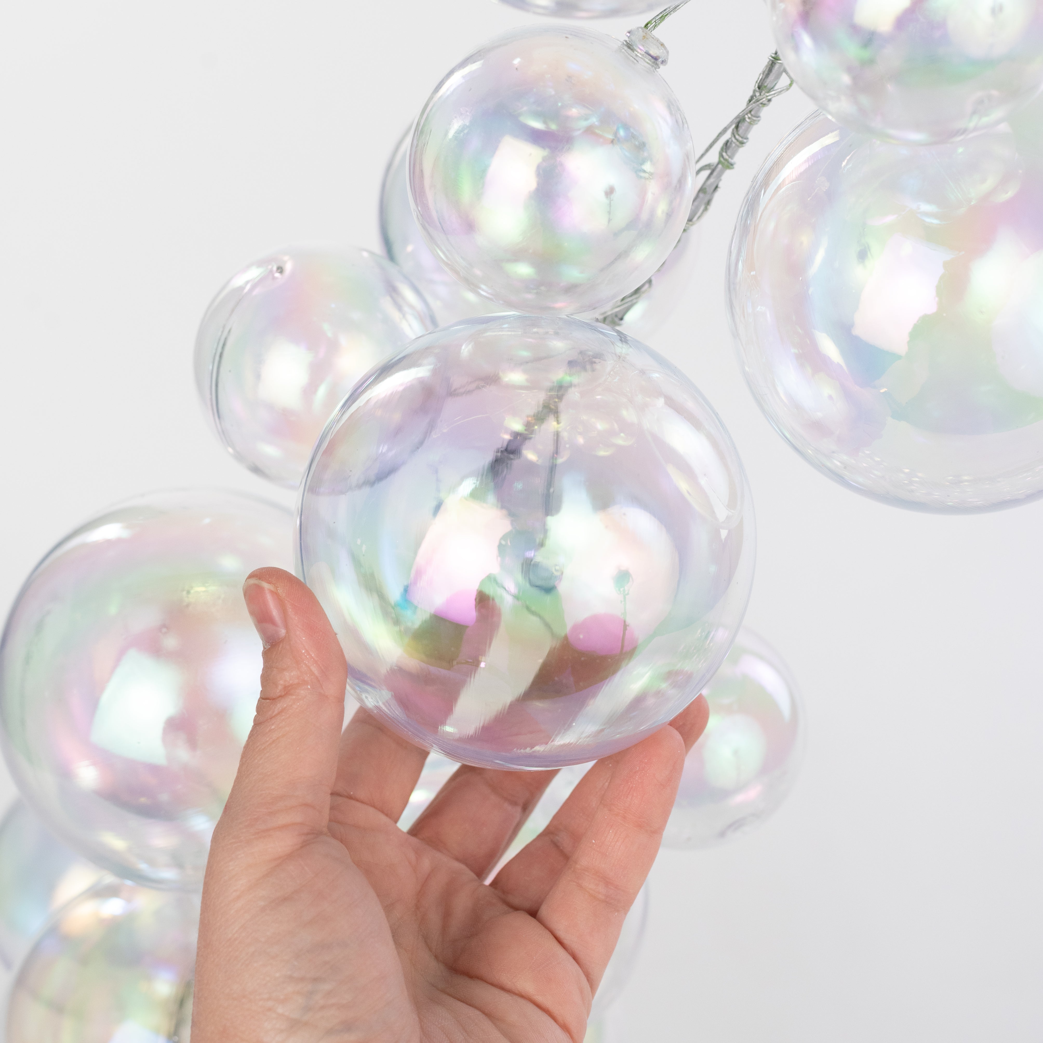6' Effortless Ornament Garland: Iridescent Clear Bubbles