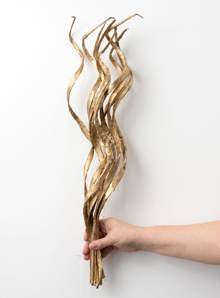 25" Dried Curly Coco Palm Grass Bundle: Gold