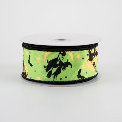 1.5" Witch Flying by Moon Ribbon: Lime Green (10 Yards)