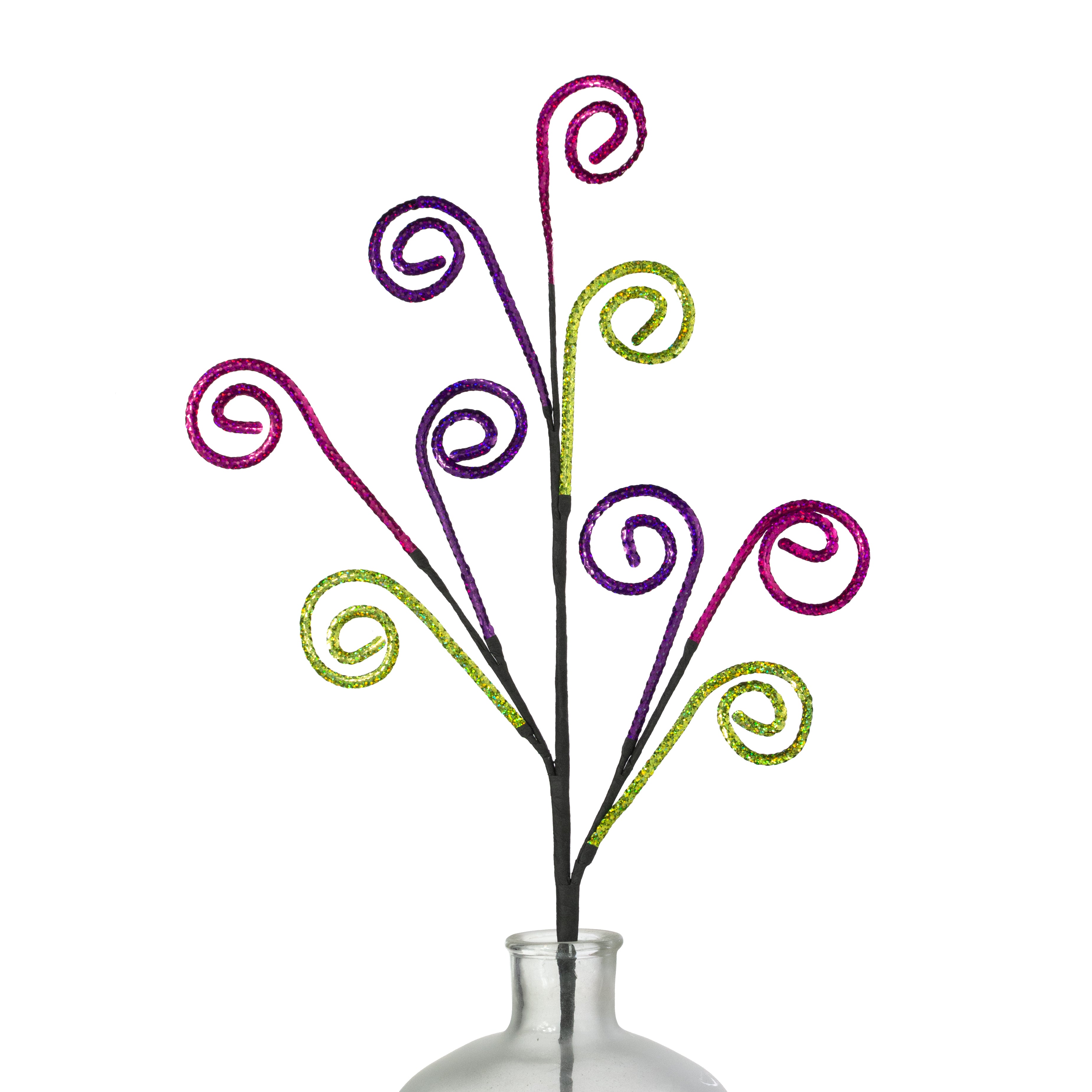 30" Laser Sequin Curly Spray: Purple, Hot Pink & Lime Green
