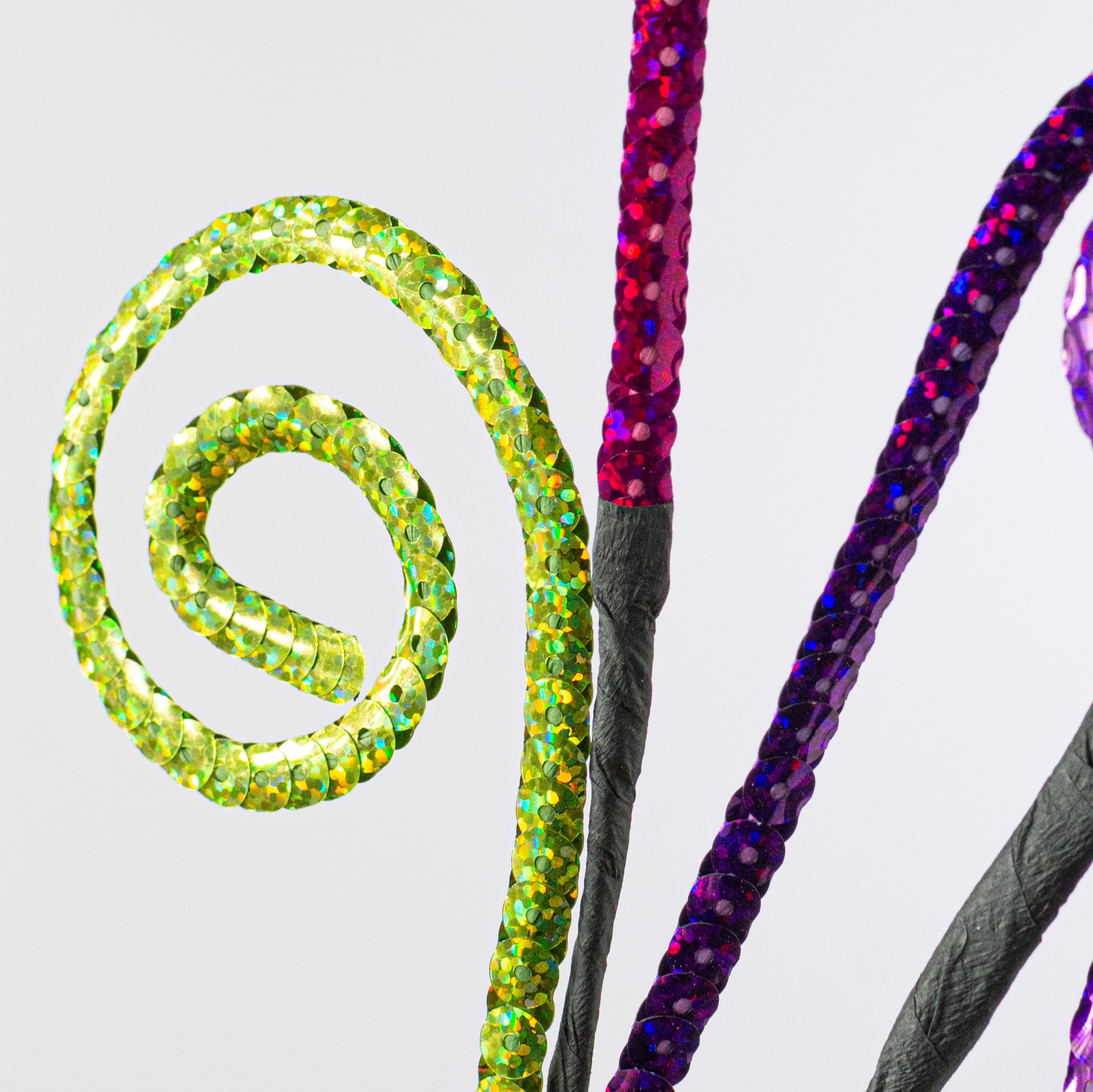 30" Laser Sequin Curly Spray: Purple, Hot Pink & Lime Green