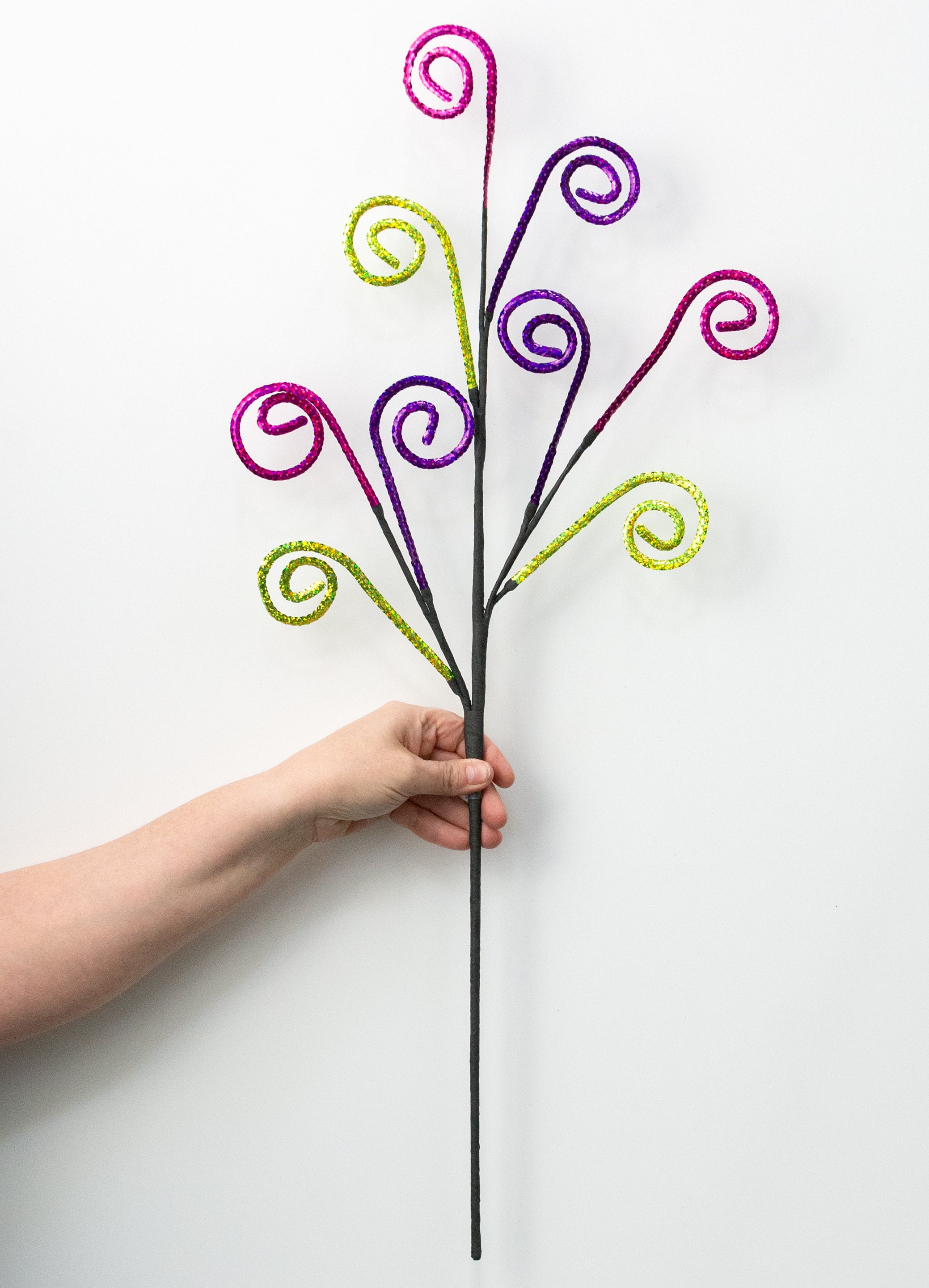 30" Laser Sequin Curly Spray: Purple, Hot Pink & Lime Green