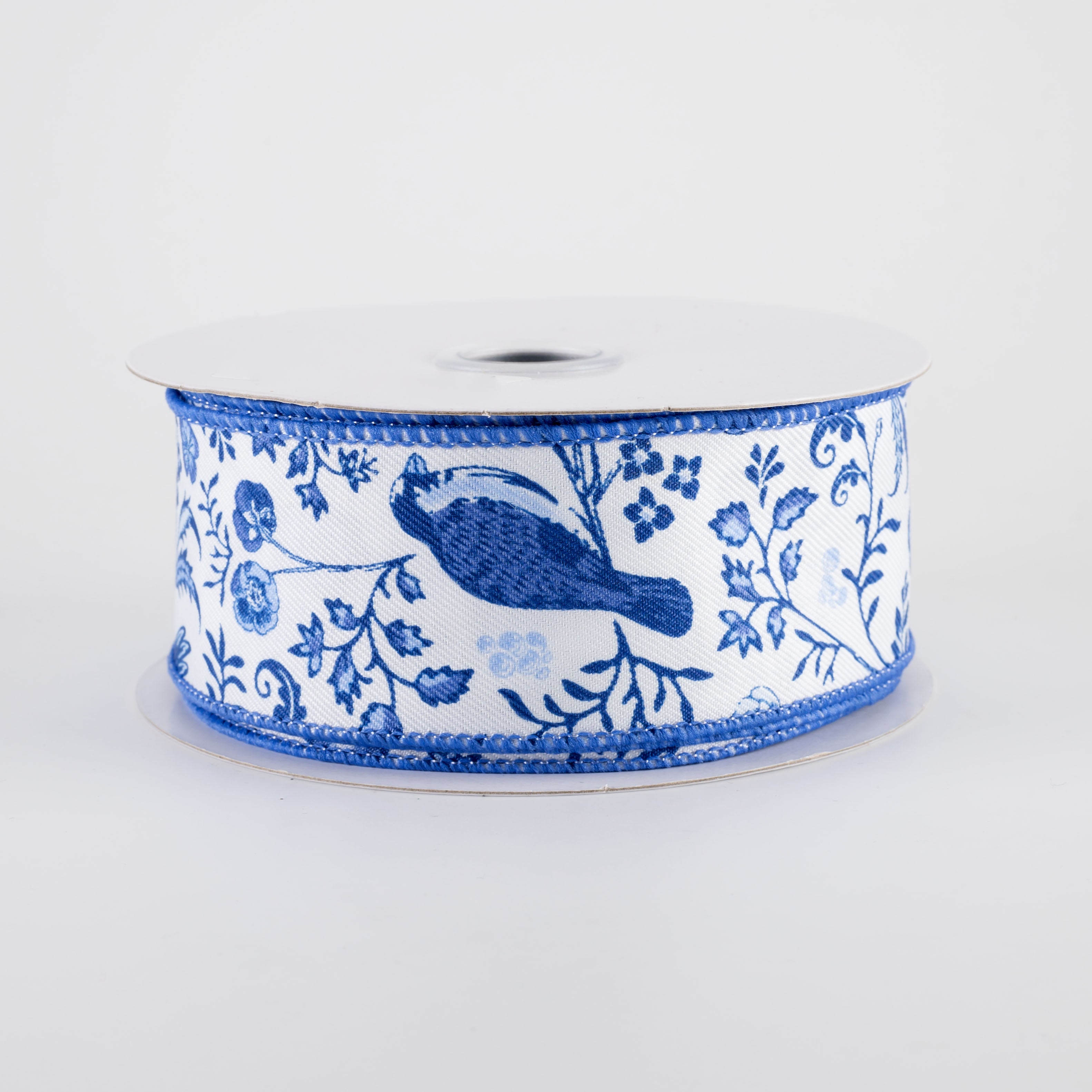 1.5" Chinoiserie Floral Ribbon: Blue & White (10 Yards)