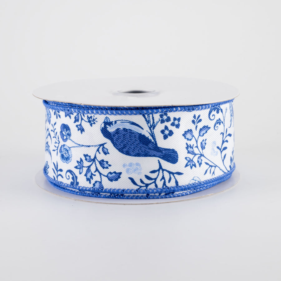 1.5" Chinoiserie Floral Ribbon: Blue & White (10 Yards)