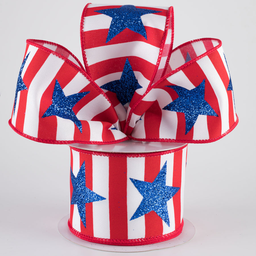 2.5" Bold Stars & Stripes Ribbon: Red, White & Royal Blue (10 Yards)
