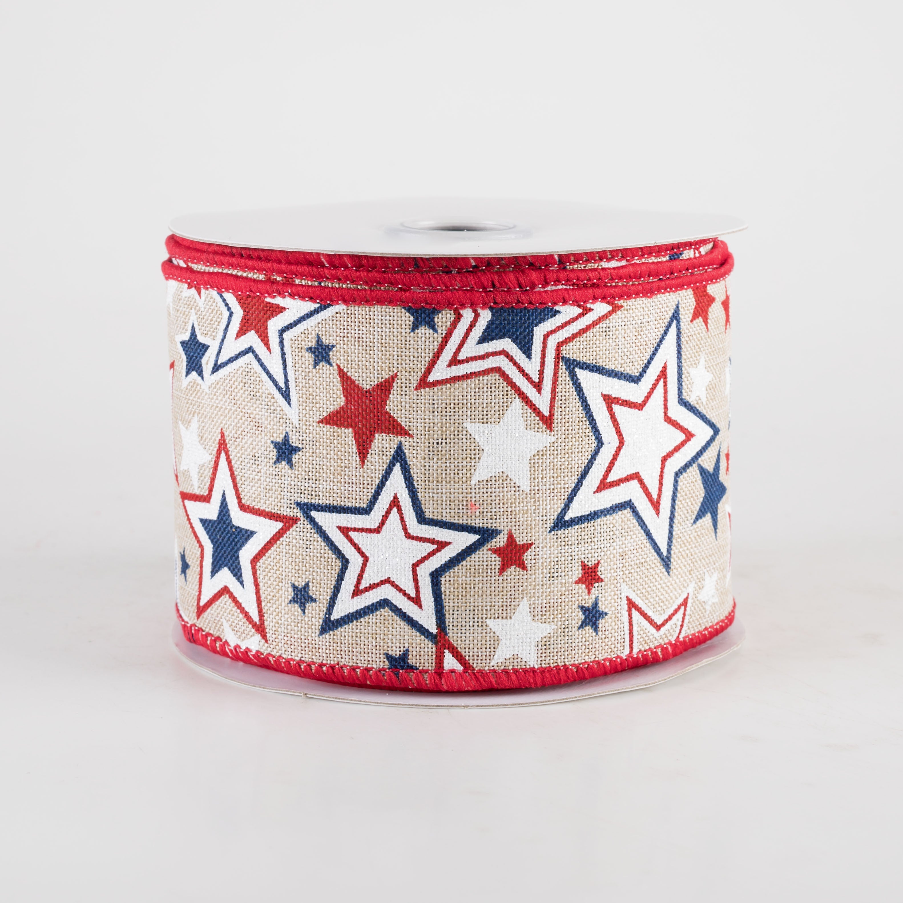 2.5" Printed Patriotic Stars Ribbon: Natural (10 Yards)