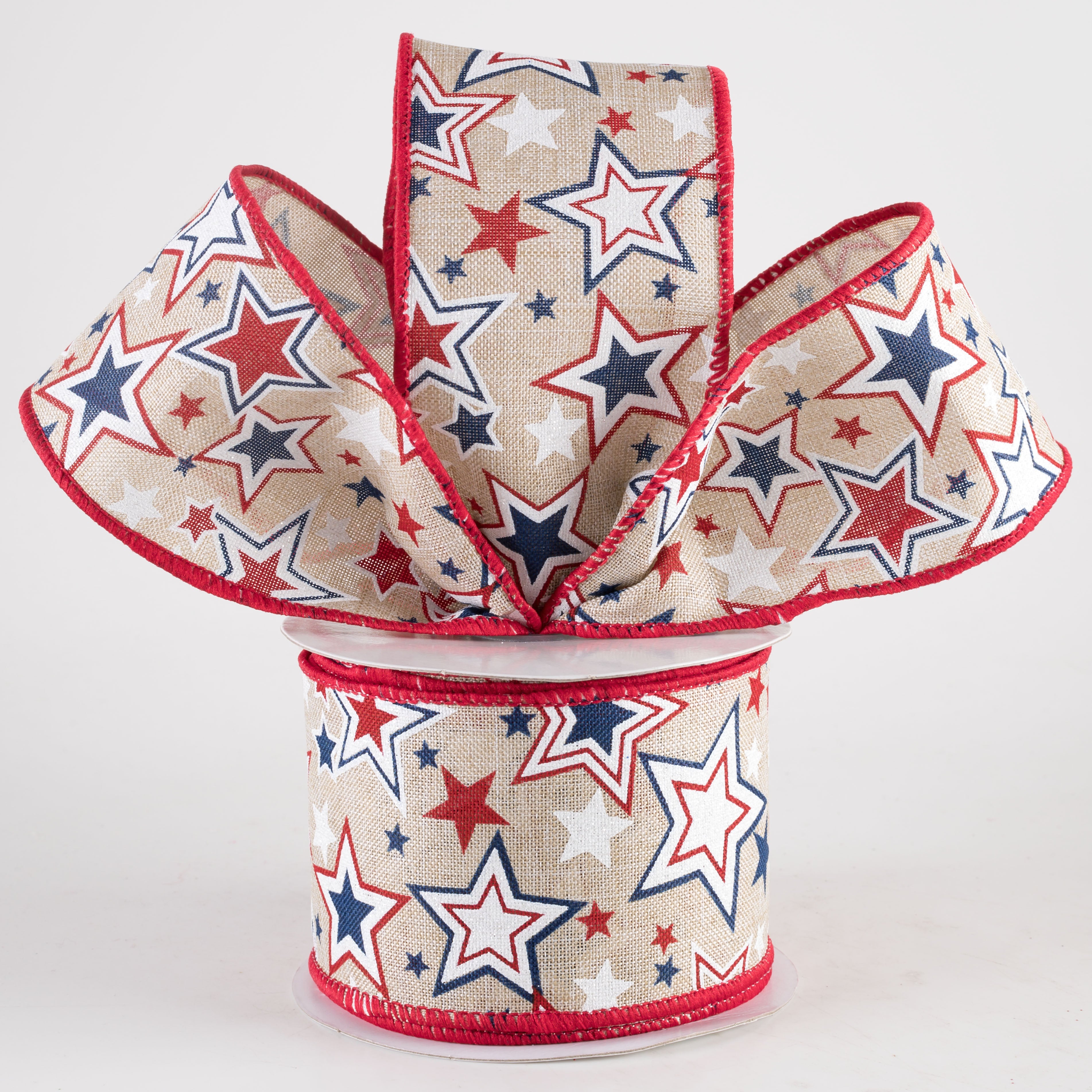 2.5" Printed Patriotic Stars Ribbon: Natural (10 Yards)