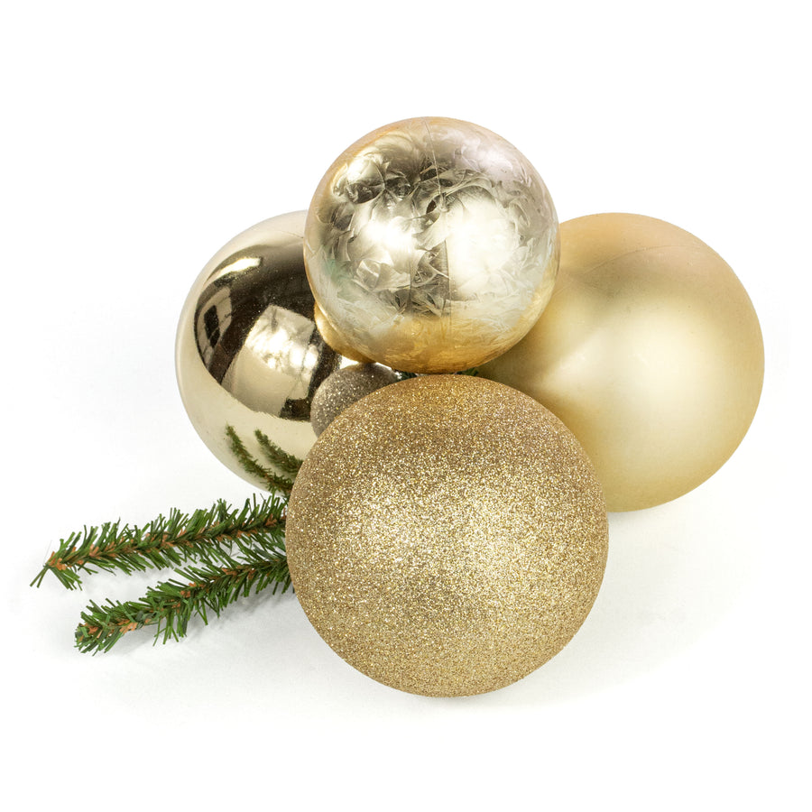 80-100mm Ball Ornament Cluster Ties: Metallic & Glitter Champagne Gold