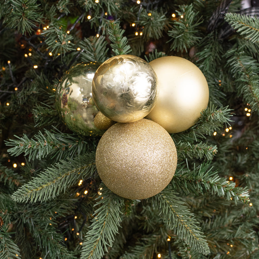 80-100mm Ball Ornament Cluster Ties: Metallic & Glitter Champagne Gold