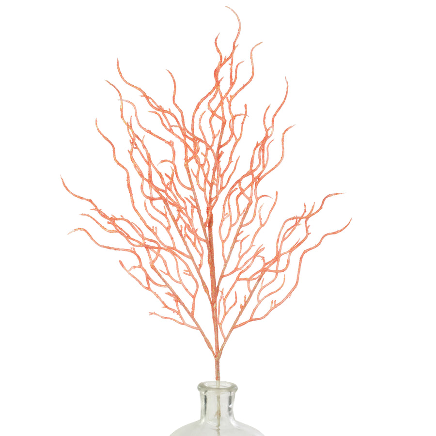 29" Glittered Wild Twig Spray: Coral Pink Iridescent