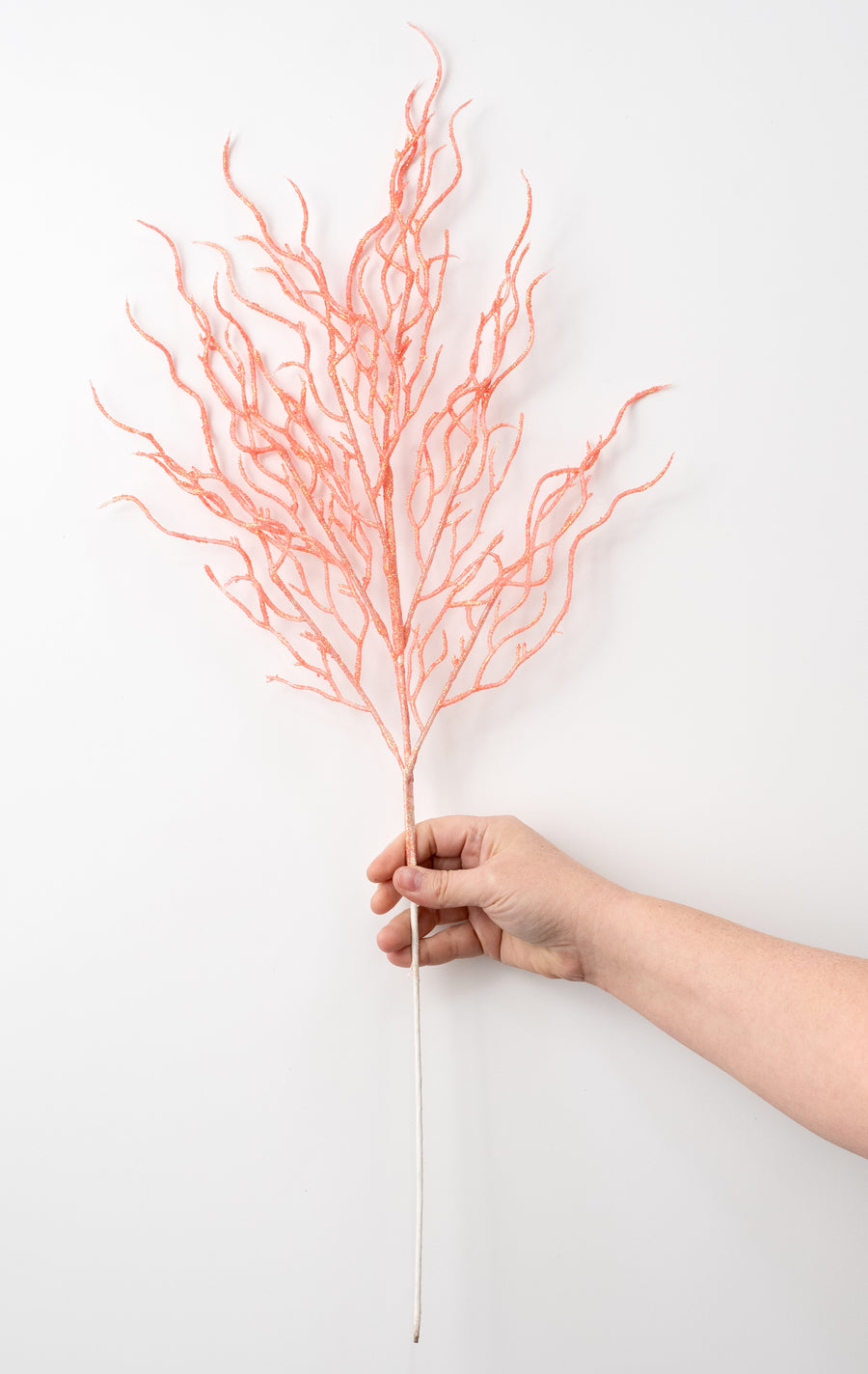 29" Glittered Wild Twig Spray: Coral Pink Iridescent