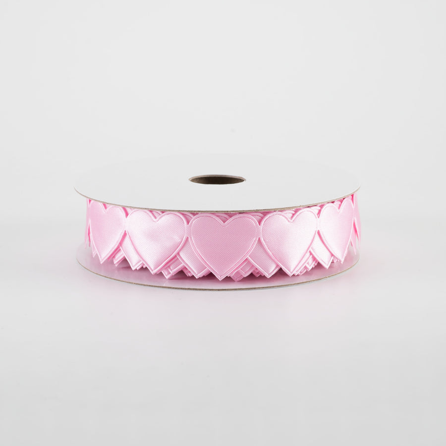 7/8" Satin Cut-Out Hearts Ribbon: Pink (10 Yards)