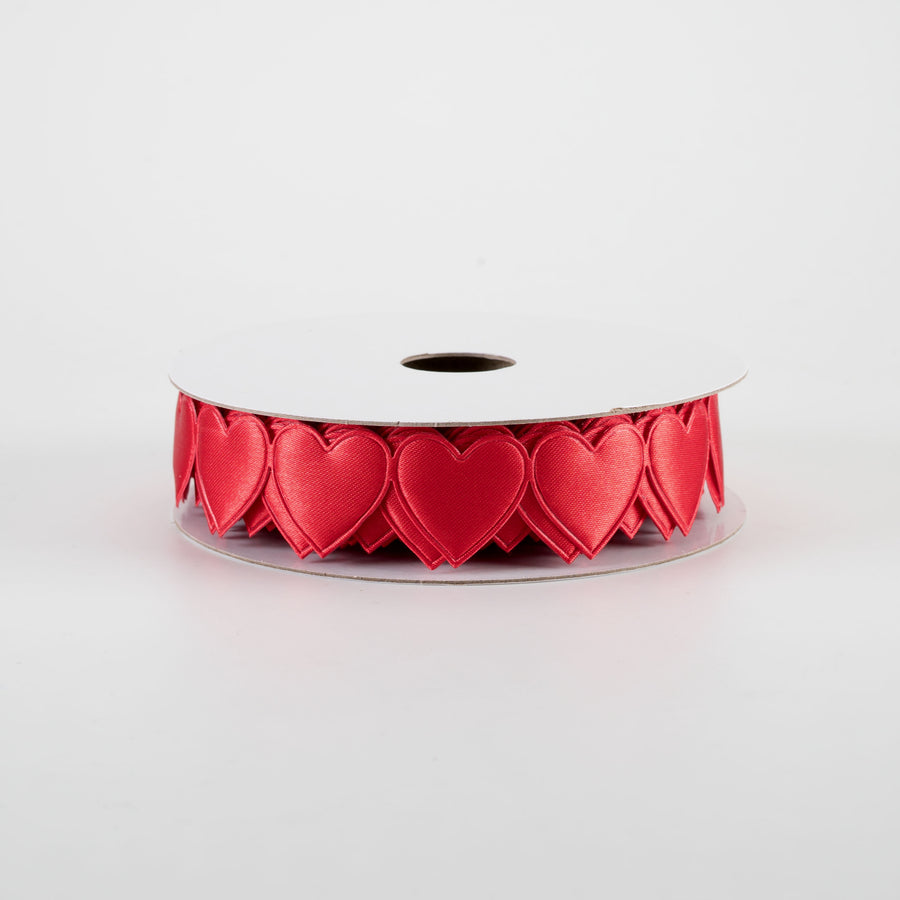7/8" Satin Cut-Out Hearts Ribbon: Red (10 Yards)