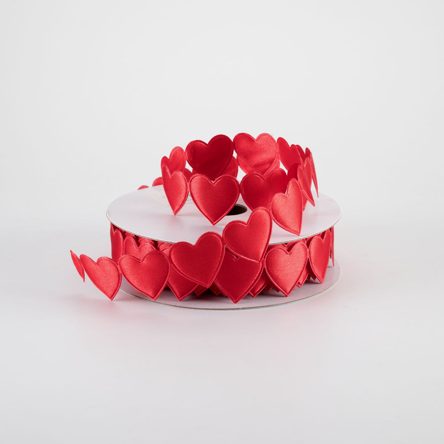 7/8" Satin Cut-Out Hearts Ribbon: Red (10 Yards)