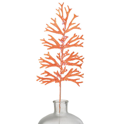 27" Glitter & Sequin Staghorn Fern Spray: Iridescent Coral Orange