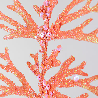 27" Glitter & Sequin Staghorn Fern Spray: Iridescent Coral Orange