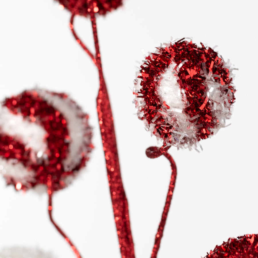 20" V-Cut Foil Swirl Ball Spray: Red & White