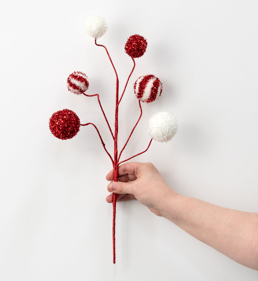 20" V-Cut Foil Swirl Ball Spray: Red & White