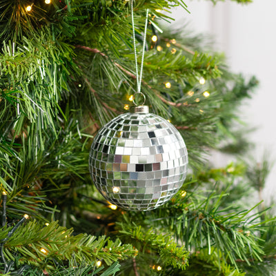 80mm Mirror Disco Ball Ornament: Silver