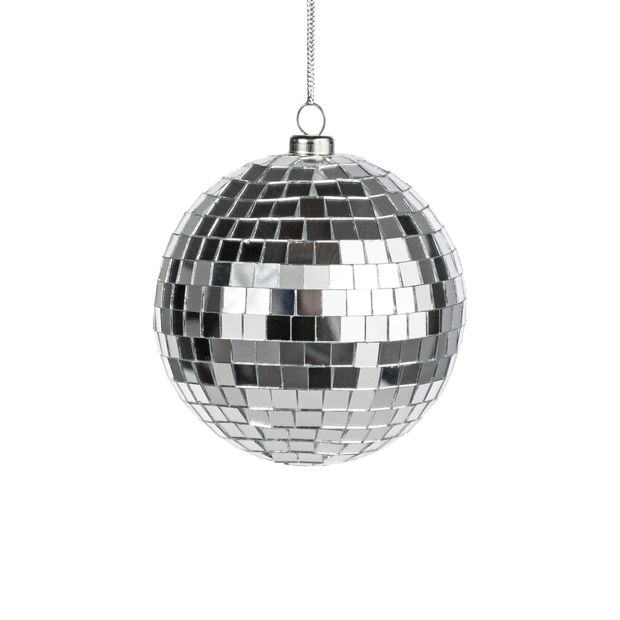 100mm Mirror Disco Ball Ornament: Silver