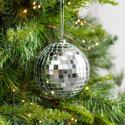 100mm Mirror Disco Ball Ornament: Silver
