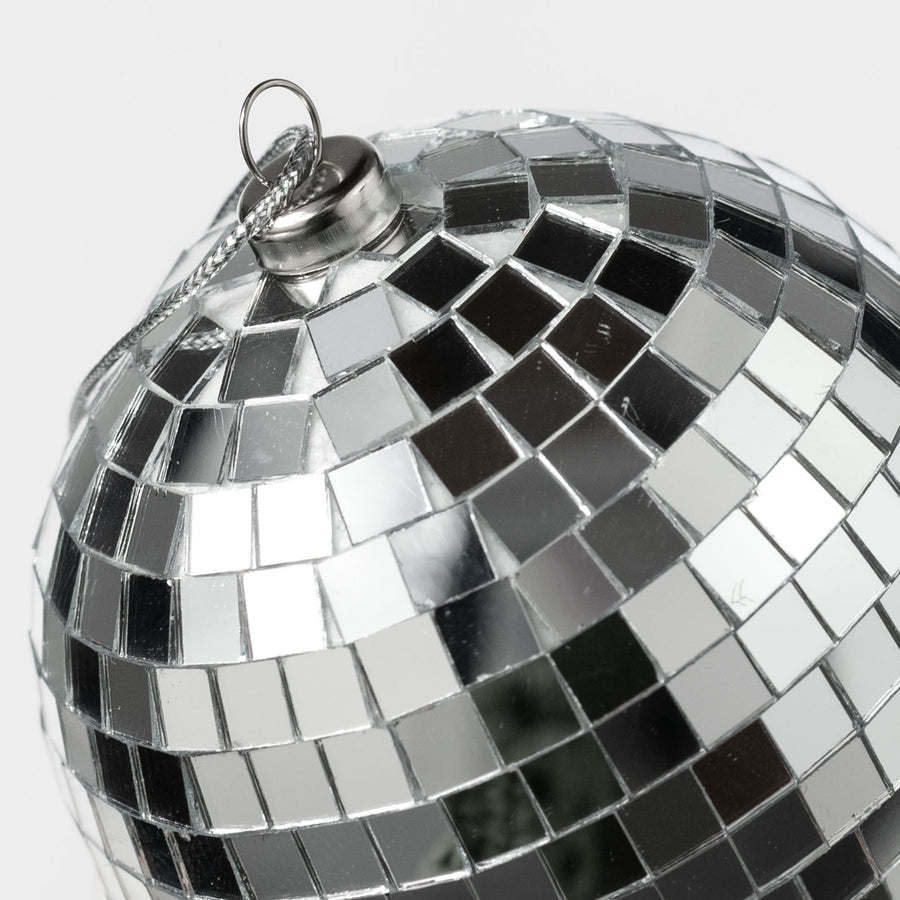 100mm Mirror Disco Ball Ornament: Silver