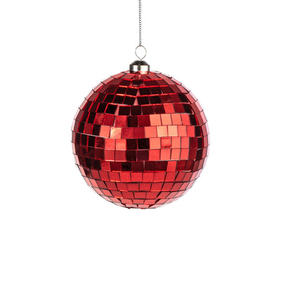 100mm Mirror Disco Ball Ornament: Red