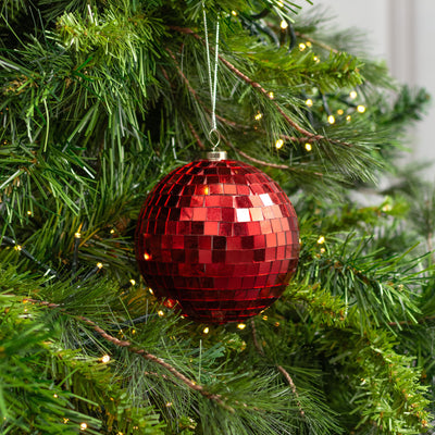 100mm Mirror Disco Ball Ornament: Red