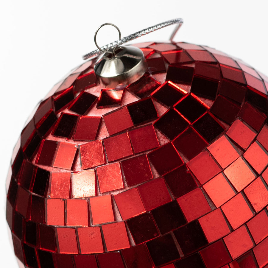100mm Mirror Disco Ball Ornament: Red