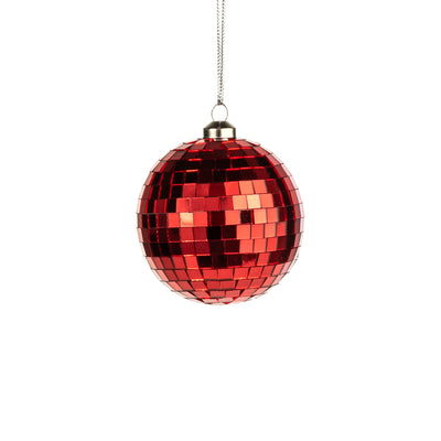 80mm Mirror Disco Ball Ornament: Red