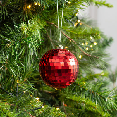 80mm Mirror Disco Ball Ornament: Red