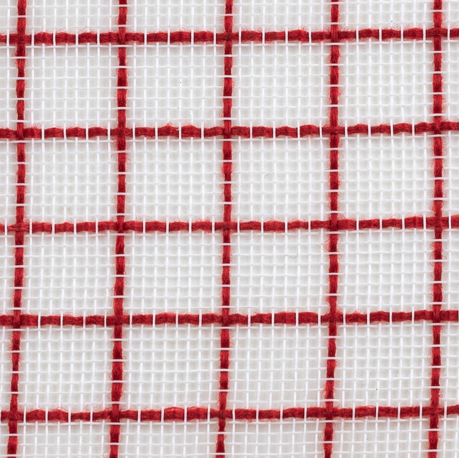 10" Fabric Fine Weave Check Mesh: White with Red
