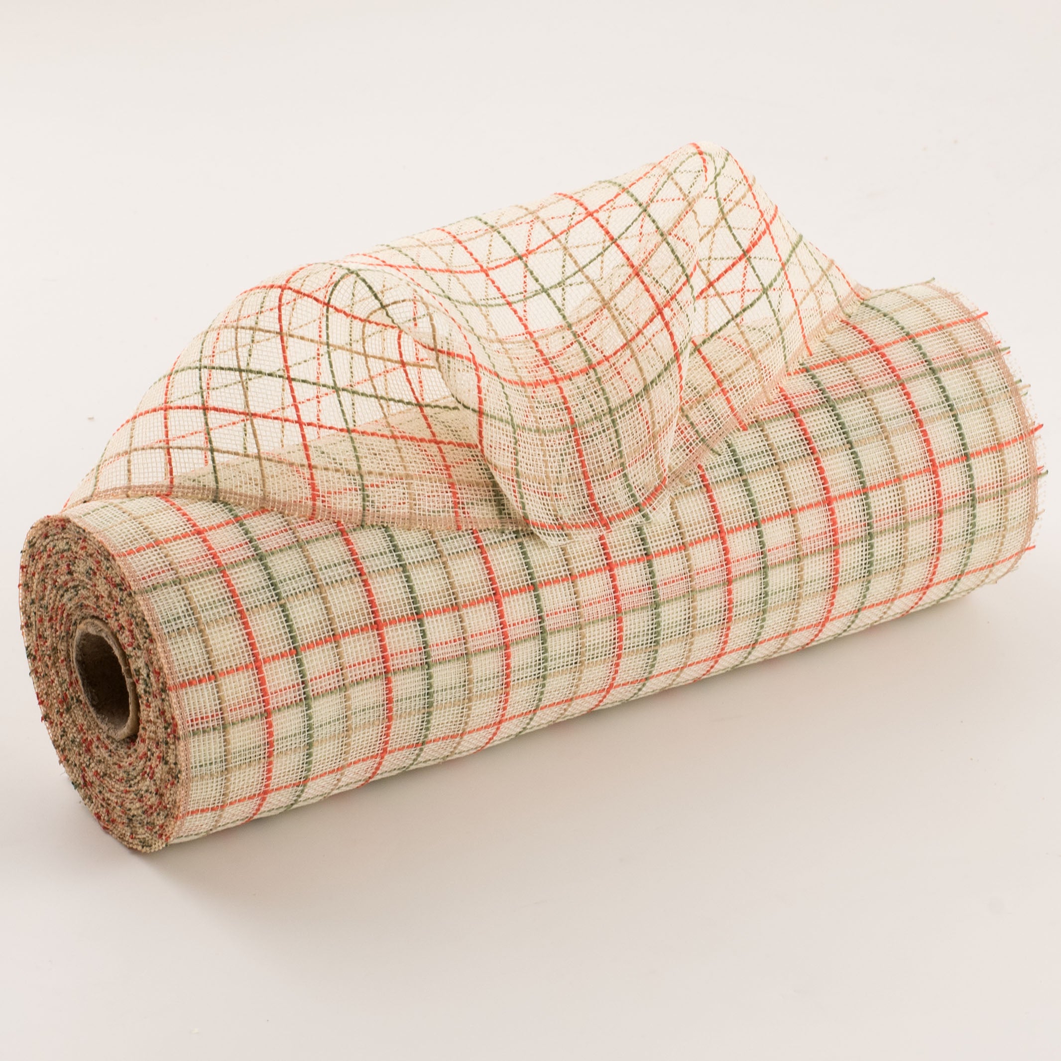 10" Fabric Fine Weave Check Mesh: Cream with Natural, Orange & Moss